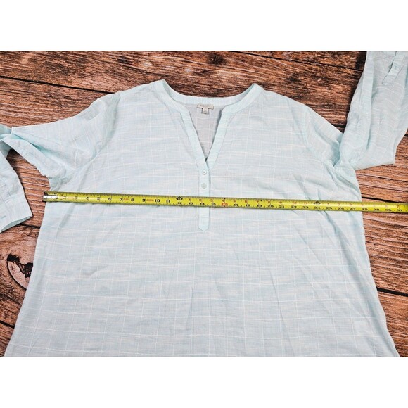 NWOT Talbots Womens 3X Light Blue Plaid Tunic Top Blouse Lightweight Cotton - Picture 8 of 8